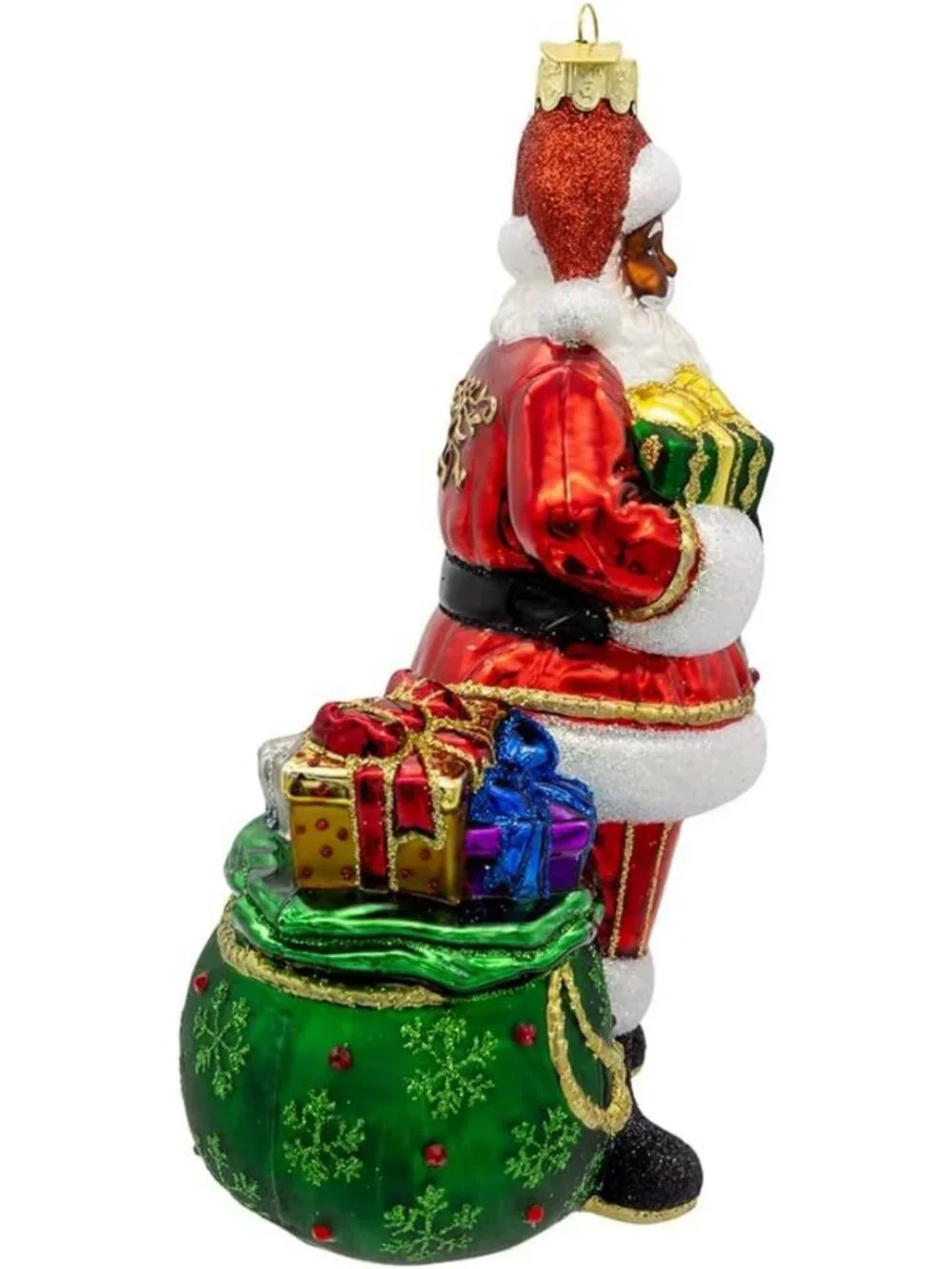 7-Inch Glass African American Santa Ornament - Festive Holiday Decor, Unique